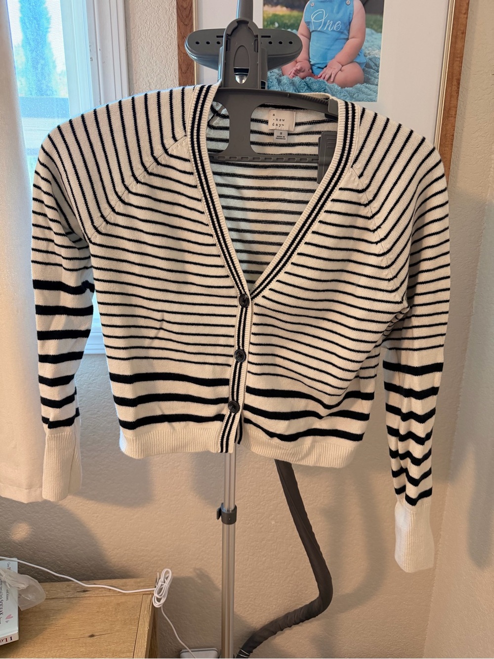 a new day Black & White Striped Button-Front Cardigan